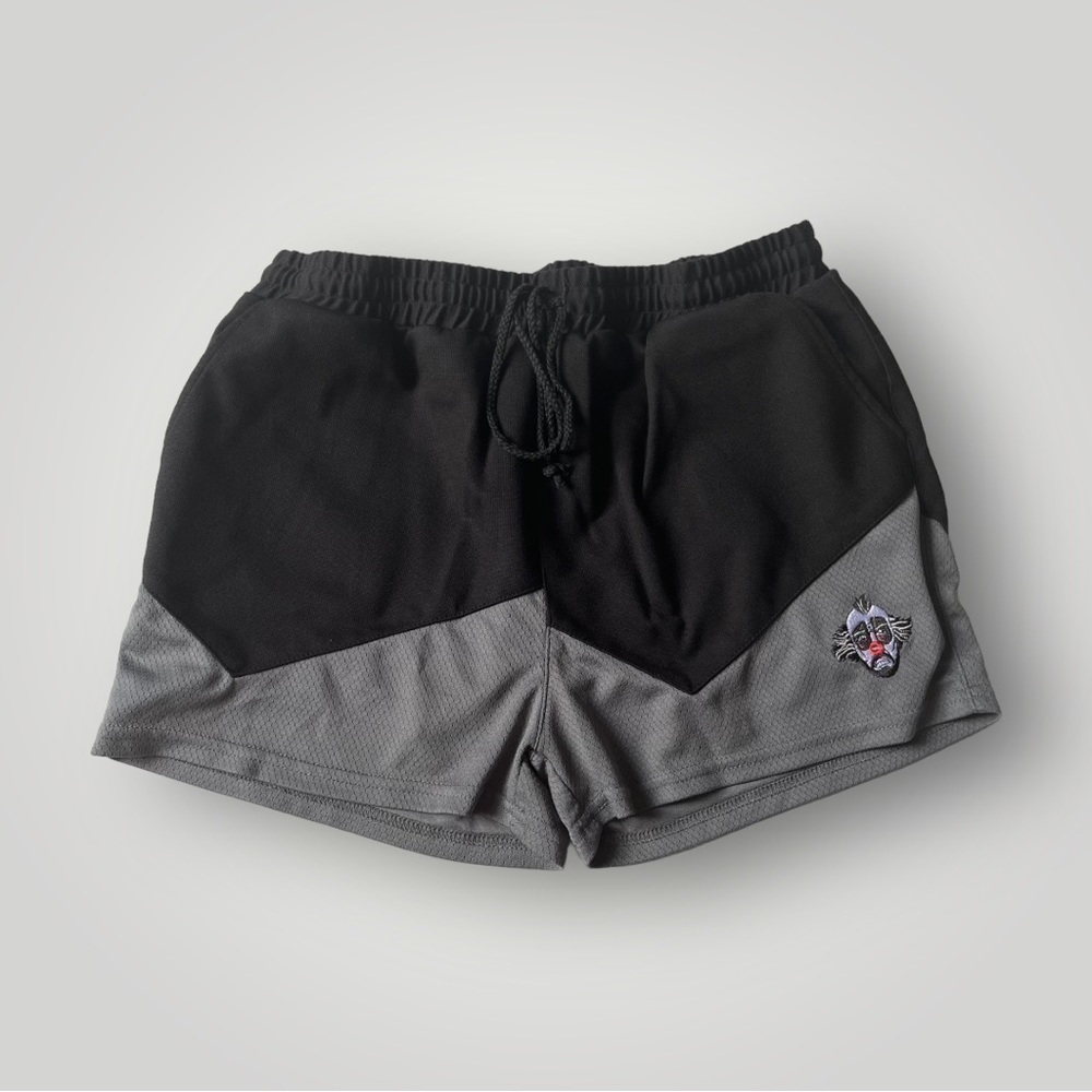 Fonk Focus On Never Klownin Baggy Short Shorts Black Gray 2” Inseam M